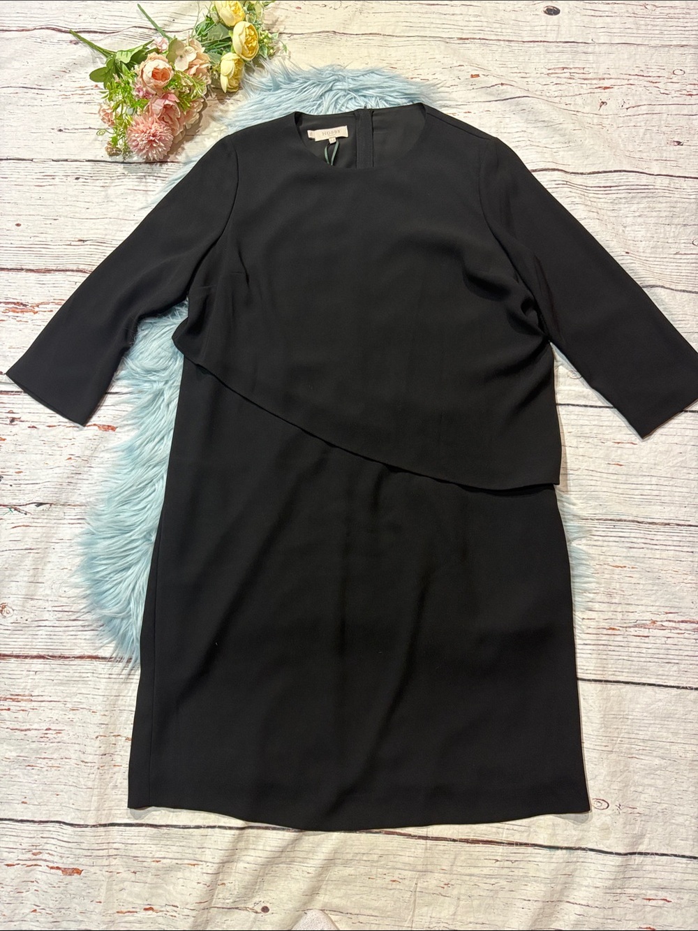 HOBBS CAROLE Layered Overlay Black Minimalist DRESS - Picture 6 of 9